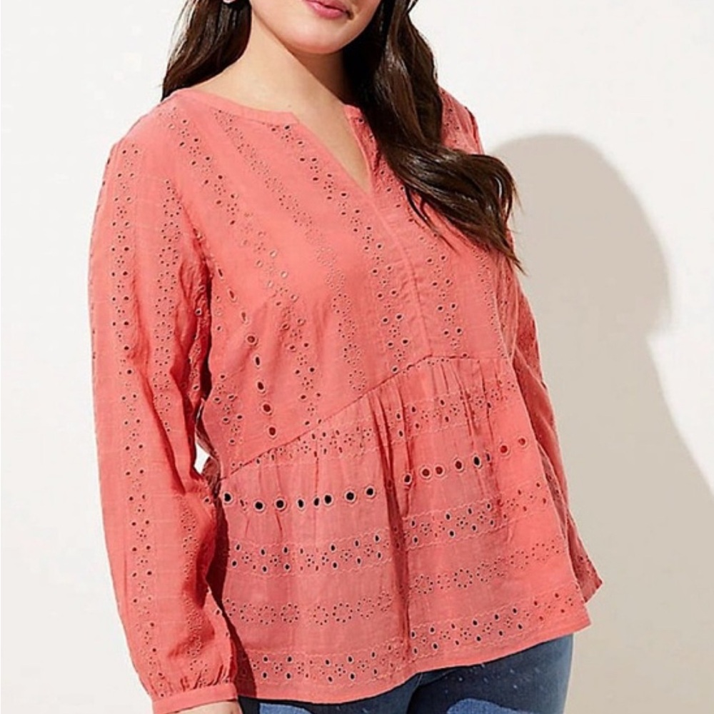 LOFT Pink Eyelet Women's Top- Small